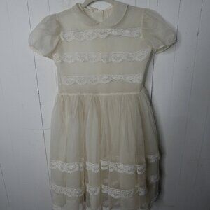 VTG Su Sanna Girls 12 Ivory Lace Sheer Dress Ruffle Skirt Puff Sleeve Sweet Song